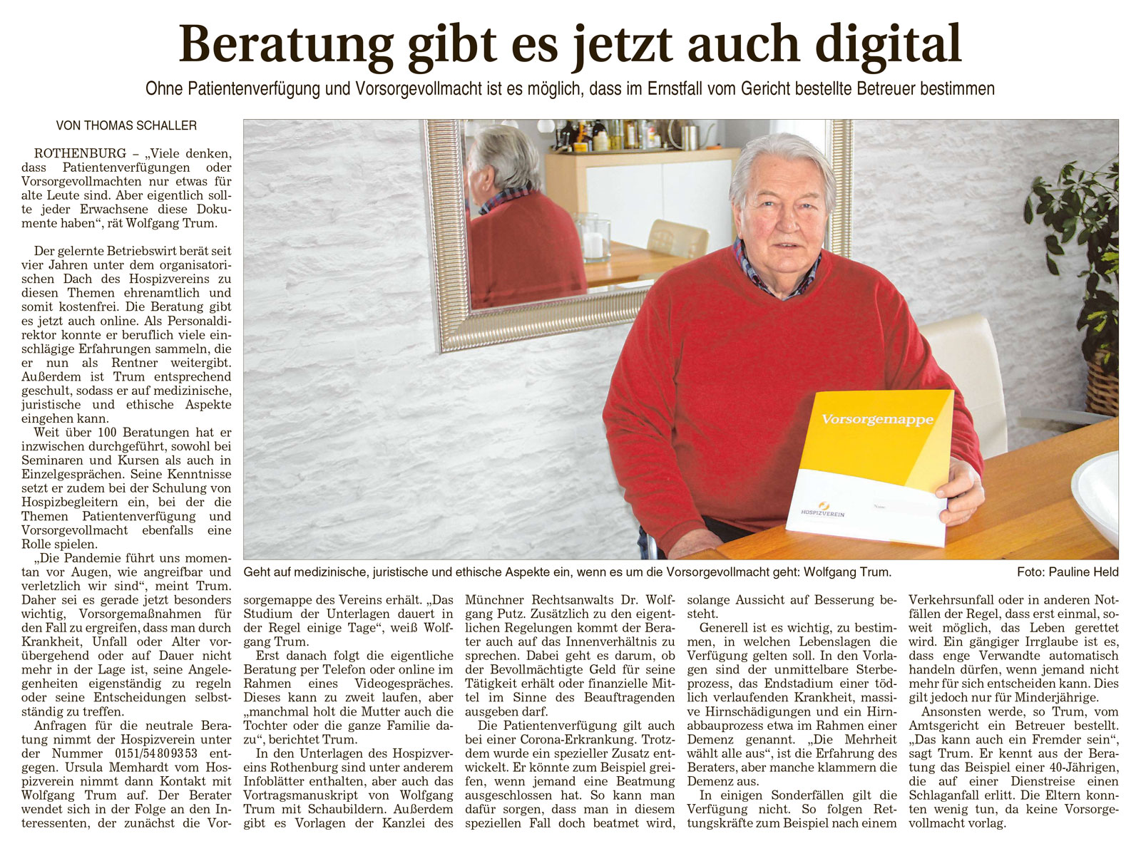 Beratung Patientenverfügung, Vorsorgevollmacht auch digital